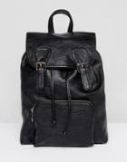 Asos Buckle Front Soft Look Backpack - Black