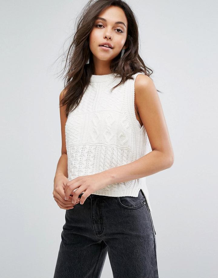 Evidnt Cropped Cable Knit Sweater - Cream
