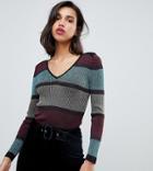 River Island Knitted Sweater With V-neck In Stripe - Multi