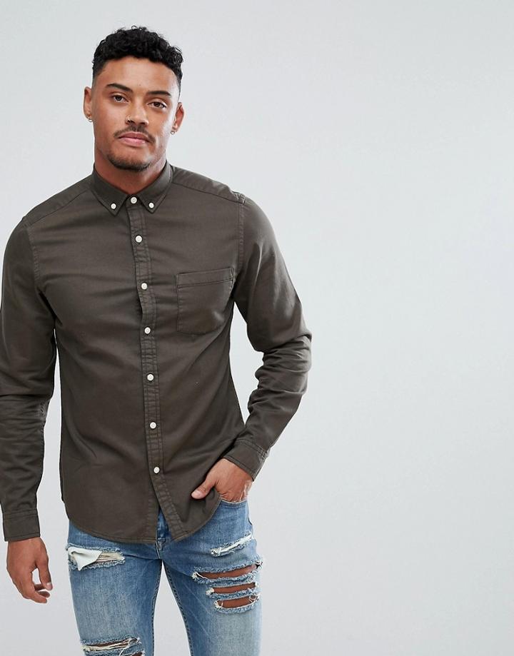 Asos Stretch Slim Denim Shirt - Green