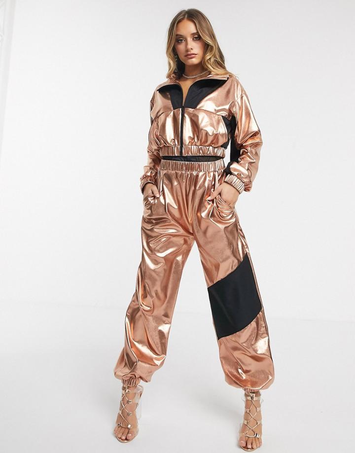 Asos Design Metallic Tracksuit Jogger Two-piece-gold