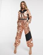 Asos Design Metallic Tracksuit Jogger Two-piece-gold
