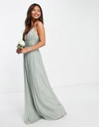 Asos Design Bridesmaid Cami Maxi Dress With Ruched Waist Band In Olive-green
