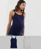 Asos Design Maternity Nursing Cami With Clips 2 Pack In Gray And Navy-multi