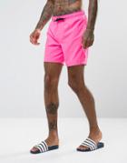 Asos Swim Shorts In Neon Pink Mid Length - Pink