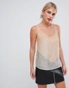 Oasis Sequin Cami Top With Chevron Detail In Nude - Multi