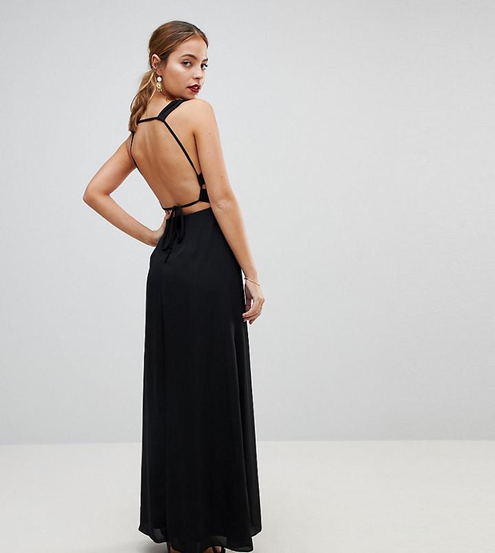 Asos Petite Embellished Waist Strap Back Maxi Dress - Black