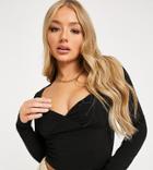 Asos Design Sweetheart Top With Ruched Bust And Long Sleeves Black