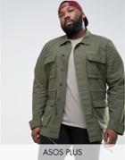 Asos Plus Military Jacket With Drawstring In Khaki - Green