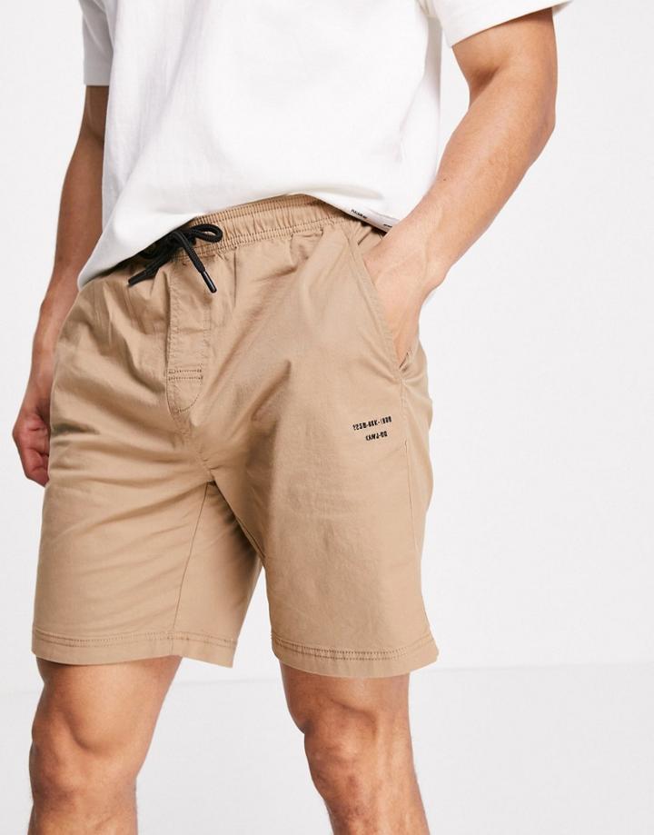 Bershka Knitted Shorts Set In Sand-neutral
