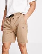 Bershka Knitted Shorts Set In Sand-neutral