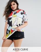 Asos Curve T-shirt With Cut About Mickey Print - Multi