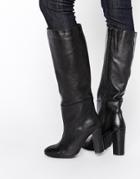 Warehouse Knee High Heeled Boots - Black