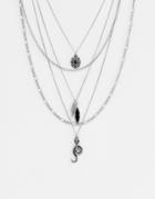 Asos Design Layered Necklace Pack With Snake In Burnished Silver Tone - Silver