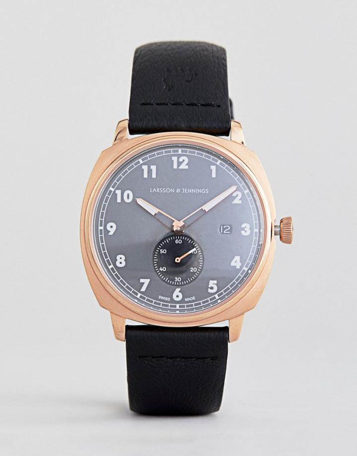 Larsson & Jennings Meridian Leather Watch In Black 38mm - Black