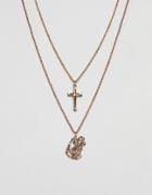 Asos Layered Necklaces In Gold With Cross & St. Christopher Pendants - Gold