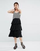 Zacro Chiffon Skirt With Tiered Layers - Black