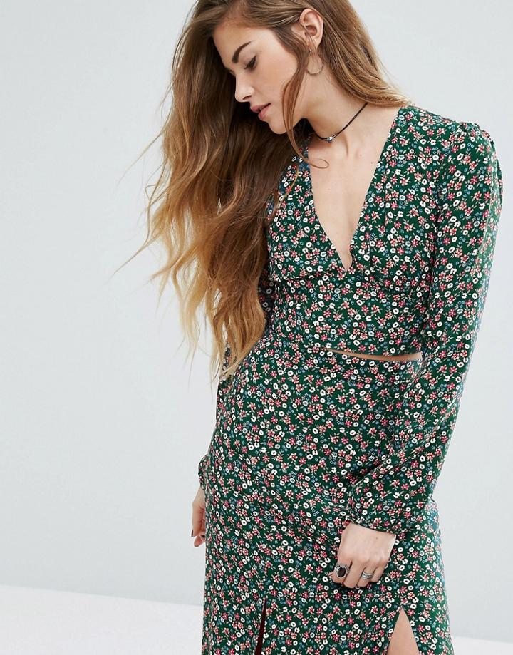 Nobody's Child Crop Top In Disty Floral Co-ord - Green