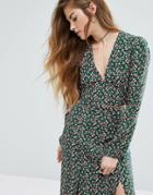 Nobody's Child Crop Top In Disty Floral Co-ord - Green