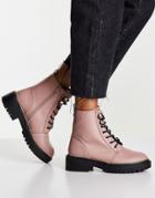 New Look Chunky Lace Up Flat Boot In Dusty Pink