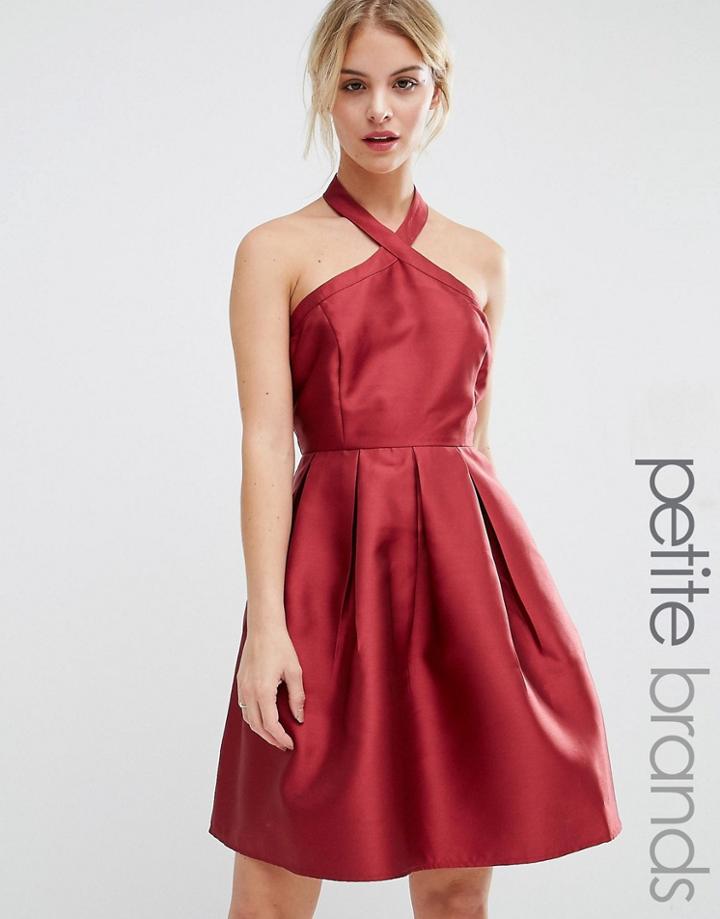 Vero Moda Petite Satin Halterneck Dress - Red