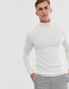 Asos Design Muscle Fit Merino Wool Turtleneck Sweater In White