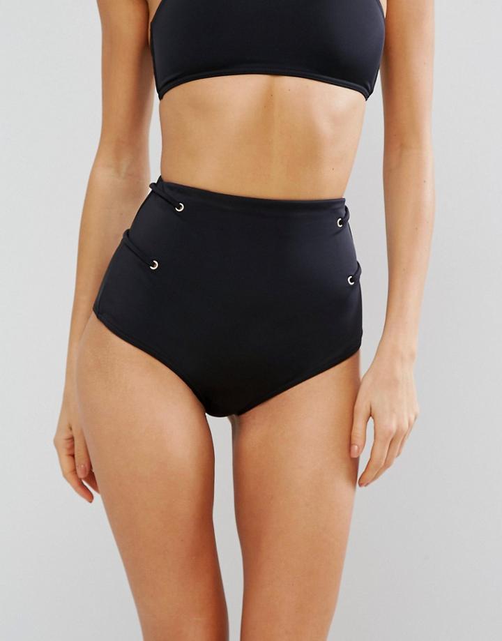 Asos Mix And Match High Waist Bikini Bottom With Eyelets - Black