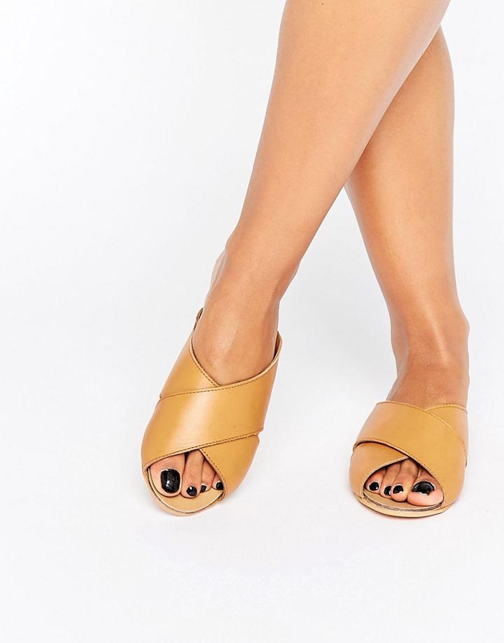 Asos Faraway Leather Cross Strap Mule Sandals - Tan