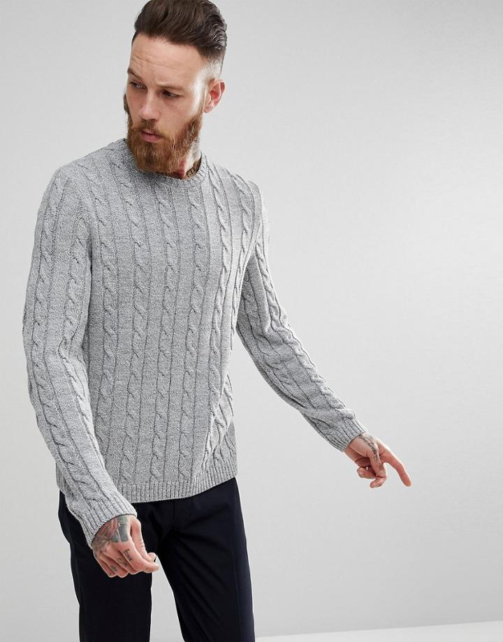 Asos Cable Knit Sweater In Gray - Gray