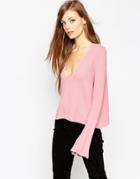 Asos Sweater With Deep V And Flared Sleeve - White