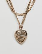 Asos Design Statement Multirow Necklace With Vintage Style Snake Locket In Gold - Gold