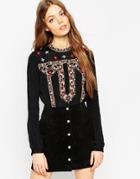 Asos High Neck Vintage Embroidery Top - Black