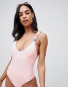 Lost Ink Pom Pom Swimsuit - Pink