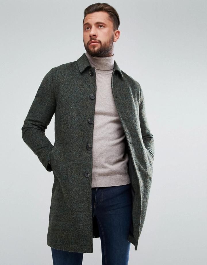 Asos Wool Mix Trench Coat In Khaki Texture - Green