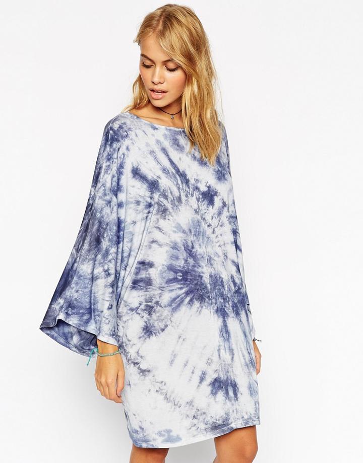 Asos Kimono Sleeve Dress In Festival Tie Dye - Blue