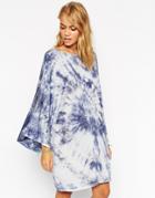 Asos Kimono Sleeve Dress In Festival Tie Dye - Blue