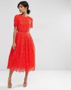 Asos Lace Crop Top Midi Prom Dress - Red