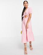 Influence Tie Front Midi Dress In Pink Gingham