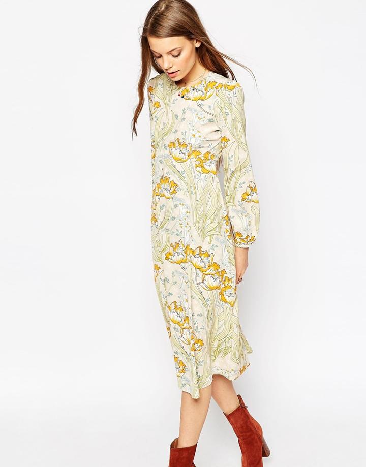 Asos Printed Midi Column Dress In Wallpaper Print - Print