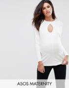 Asos Maternity Top With Long Sleeves And Teardrop Cut Out - White