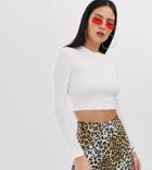 Collusion Rib Long Sleeve T-shirt In White - White