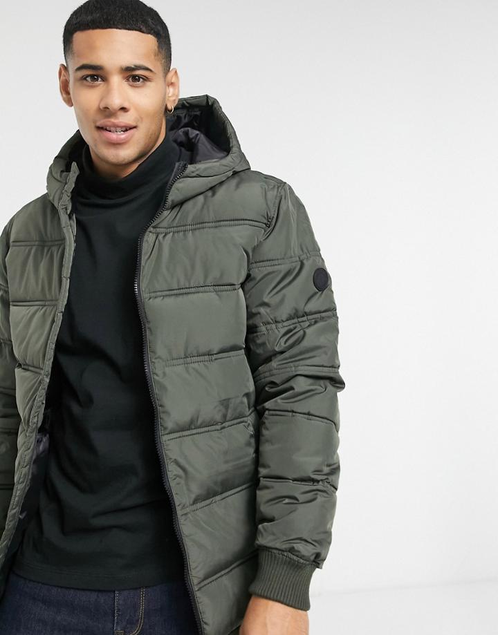 Threadbare Beechwood Padded Jacket In Khaki-green
