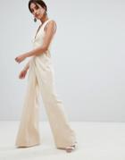 Asos Design Tailored Jumpsuit With Wide Leg - Beige