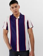 New Look Regular Fit Revere Shirt In Navy Stripe - Navy