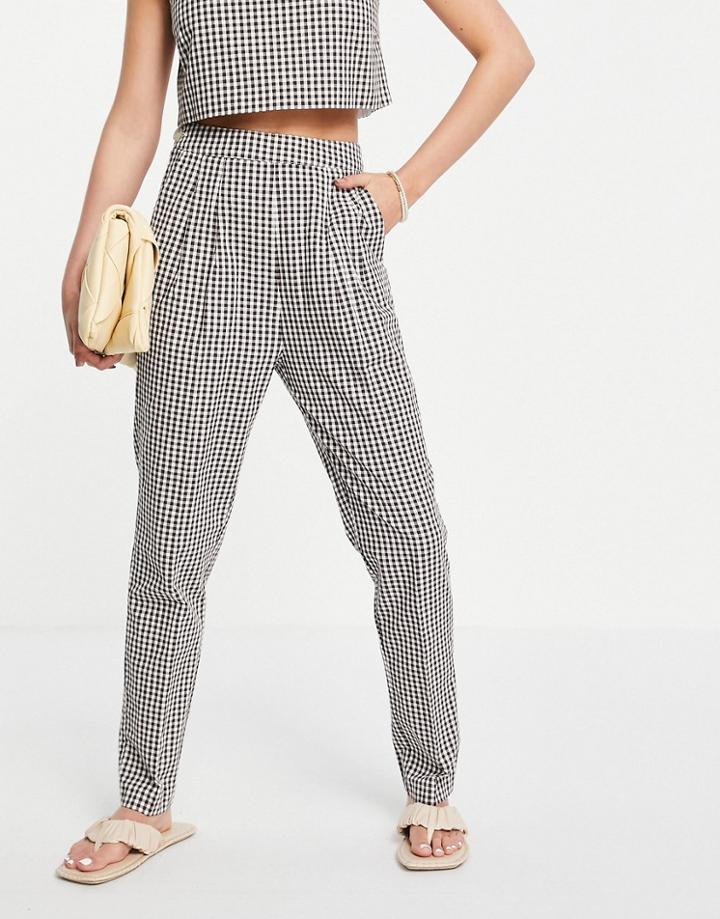 Asos Design Side Tab Pants In Brown Gingham Set