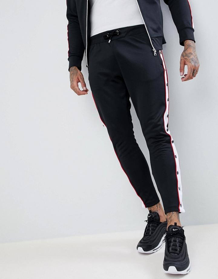 The Couture Club Muscle Fit Skinny Joggers In Black With Poppers - Black