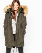 Asos Parka With Check Liner And Ma1 Detail - Green