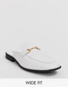 Asos Design Wide Fit Backless Mule Loafer In White Faux Leather