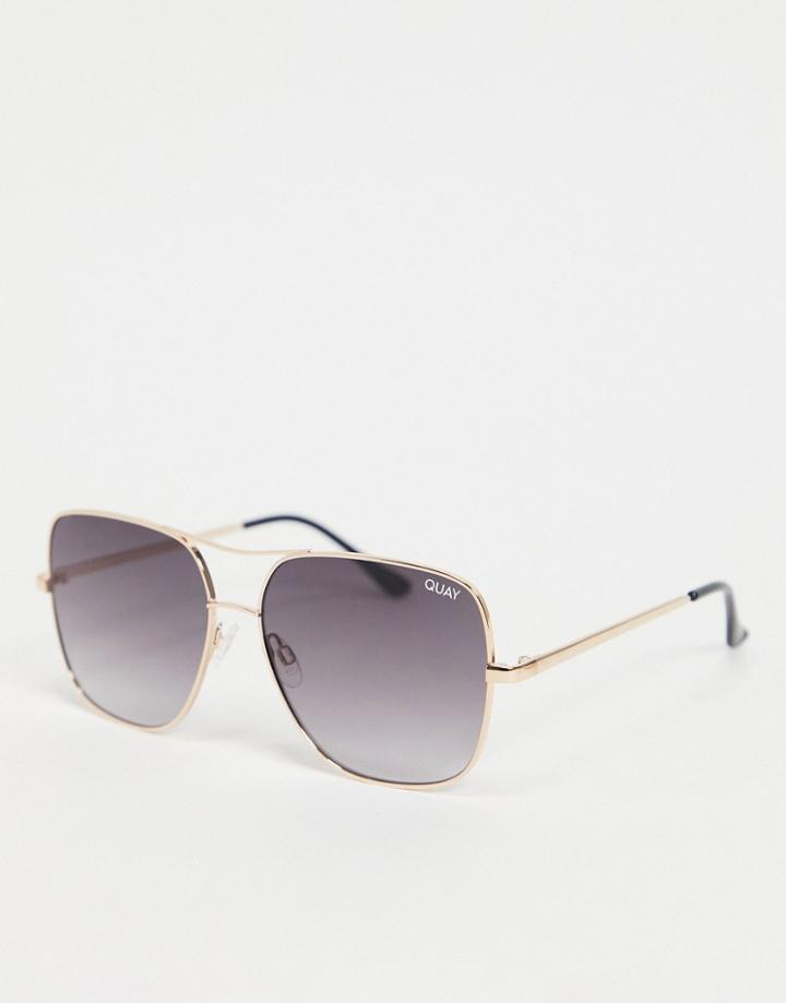 Quay Stop And Stare Womens Oversized Square Sunglasses In Gold-brown