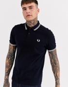 Fred Perry Twin Tipped Logo Polo In Navy/white